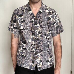 Vintage Hawaiian Flavor Tiki Shirt Size Medium M Blue All Cotton Made in Hawaii